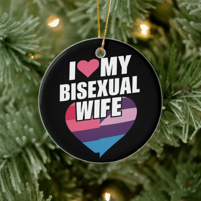 I Liebe Meine bisexuelle Ehefrau Bi Pride Bisexual Keramik Ornament (Baum)