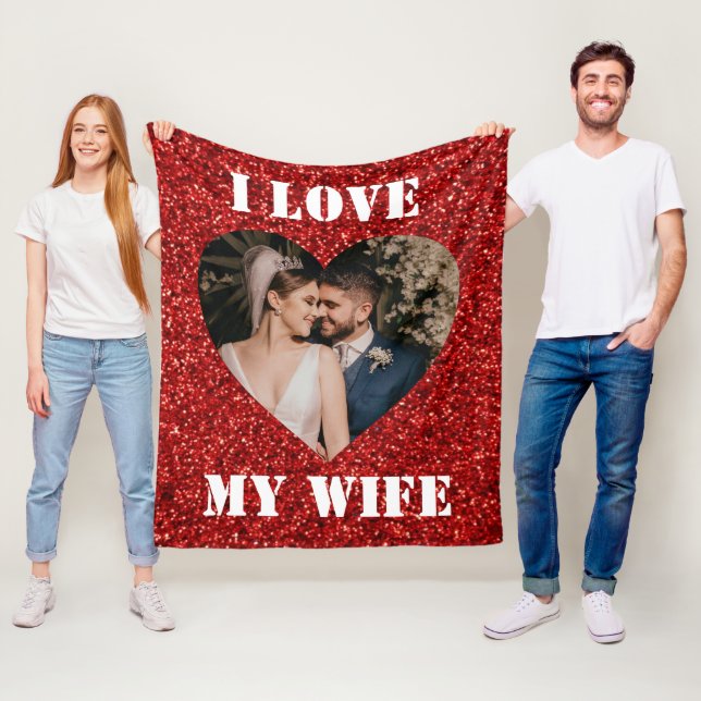 I Liebe Meine Ehefrau Herz Custom Foto Red Glitzer Fleecedecke (Beispiel)