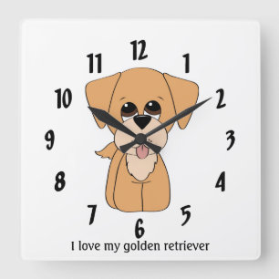 I Liebe meine goldener Retriever-Wand-Uhr Quadratische Wanduhr