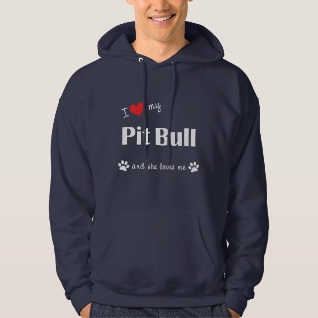 I Liebe meine Grube Stier (weiblicher Hund) Hoodie (Vorderseite)