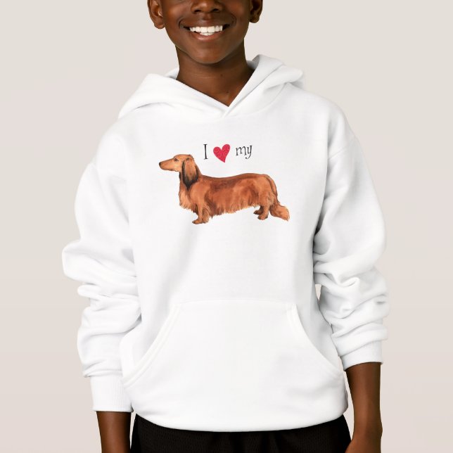 I Liebe meine langhaarige Dackel Hoodie (Vorderseite)