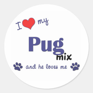 I Liebe meine Mops-Mischung (männlicher Hund) Runder Aufkleber