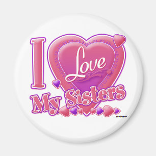 I Liebe Meine Schwestern rosa/lila - Herz Magnet