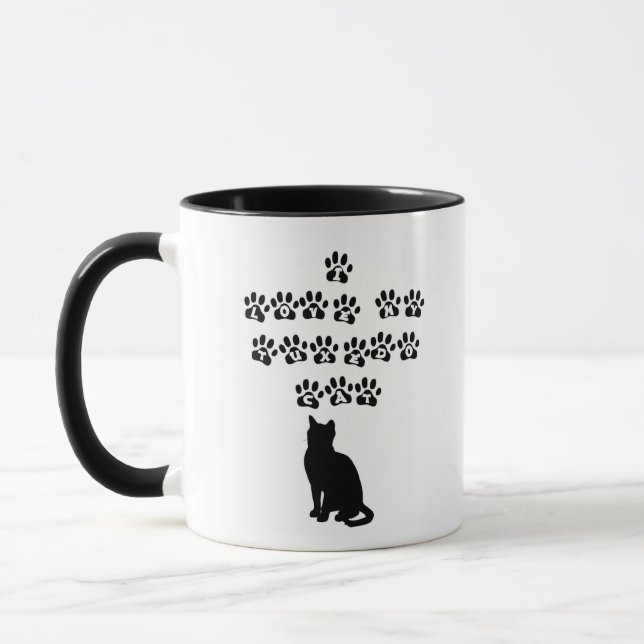 I Liebe meine Tuxedo-Katze--Schwarzer Text Tasse (Links)