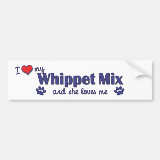 I Liebe meine Whippet Mischung (weiblicher Hund) Autoaufkleber (Vorne)