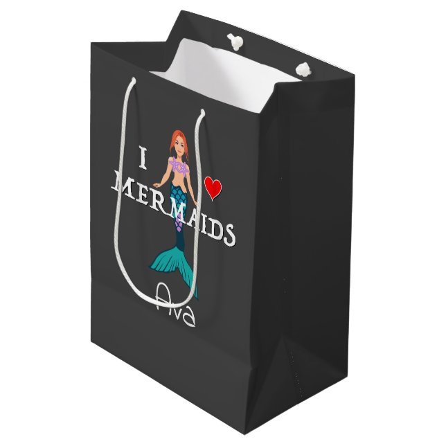 I Liebe Mermaids Design - Geschenktasche - Mittel Mittlere Geschenktüte (Vorderseite Schrägansicht)