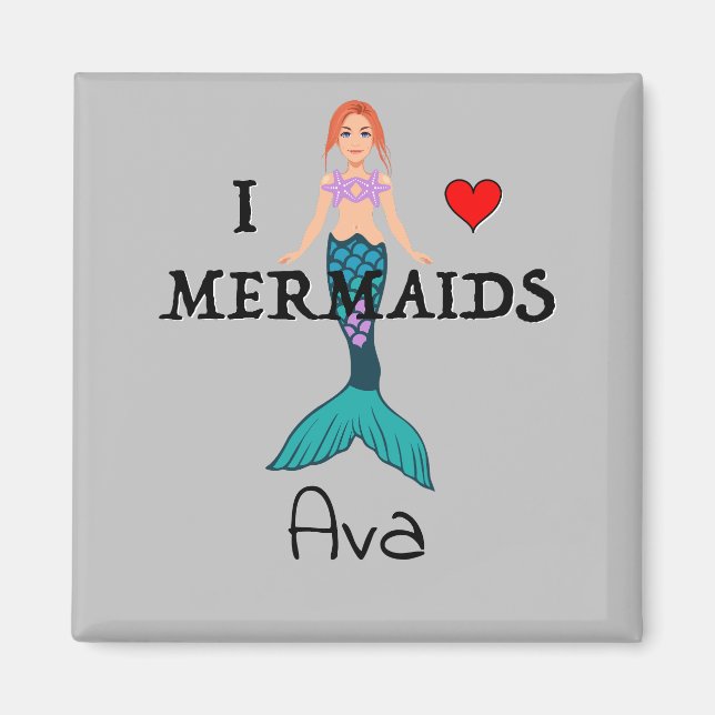 I Liebe Mermaids Design - Square Magnet (Vorne)