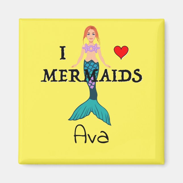 I Liebe Mermaids Design - Square Magnet (Vorne)
