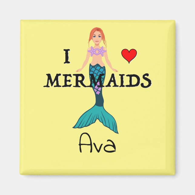 I Liebe Mermaids Design - Square Magnet (Vorne)