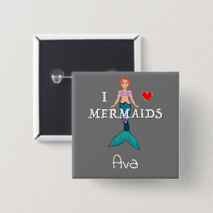 I Liebe Mermaids Design - Square Magnet Button