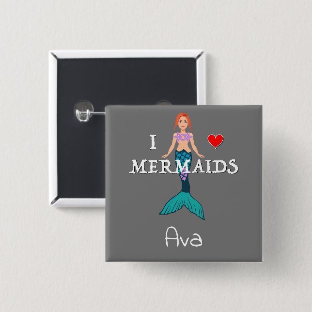 I Liebe Mermaids Design - Square Magnet Button (Vorne & Hinten)