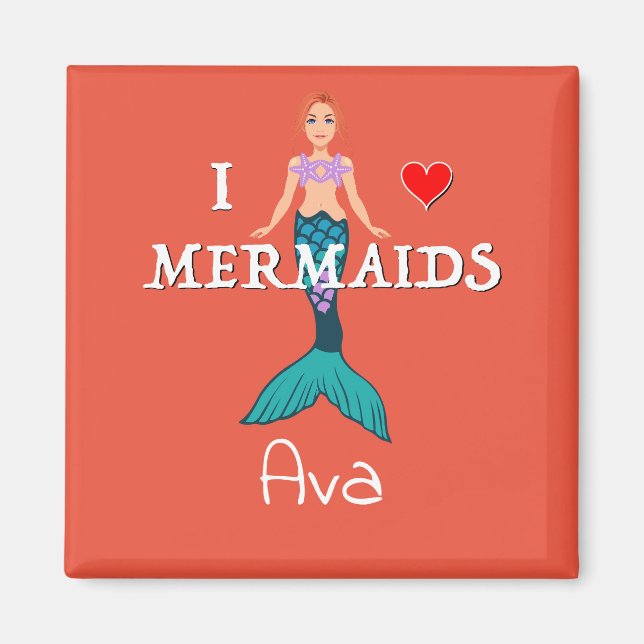 I Liebe Mermaids Design - Square Magnet Button (Vorne)