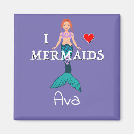 I Liebe Mermaids Design - Square Magnet Button