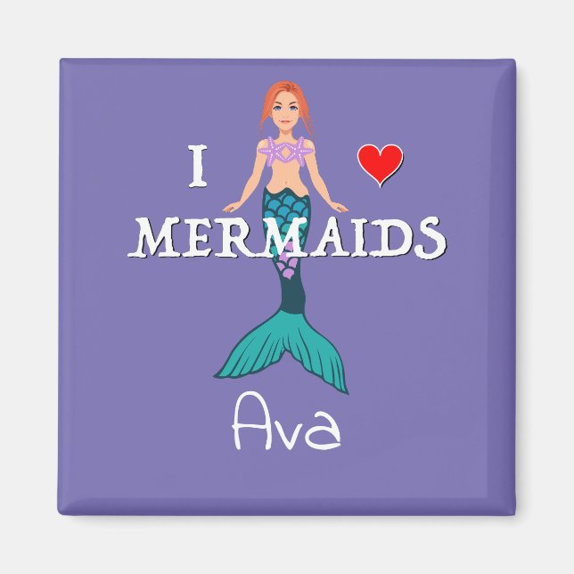 I Liebe Mermaids Design - Square Magnet Button (Vorne)