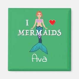 I Liebe Mermaids Design - Square Magnet Button