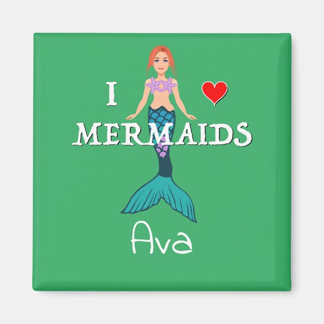 I Liebe Mermaids Design - Square Magnet Button (Vorne)