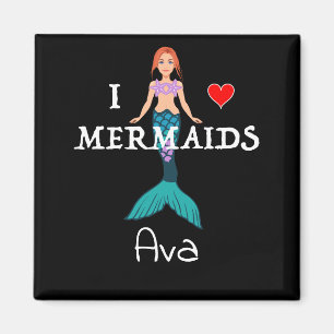 I Liebe Mermaids Design - Square Magnet Button