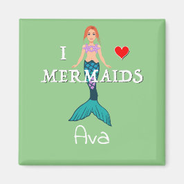 I Liebe Mermaids Design - Square Magnet Button