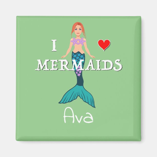 I Liebe Mermaids Design - Square Magnet Button (Vorne)