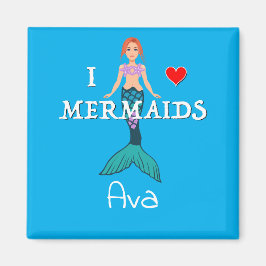 I Liebe Mermaids Design - Square Magnet Button