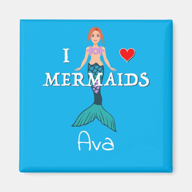 I Liebe Mermaids Design - Square Magnet Button (Vorne)