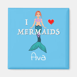 I Liebe Mermaids Design - Square Magnet Button