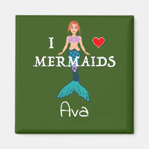 I Liebe Mermaids Design - Square Magnet Button