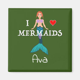 I Liebe Mermaids Design - Square Magnet Button