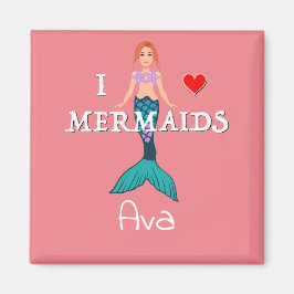 I Liebe Mermaids Design - Square Magnet Button