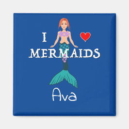 I Liebe Mermaids Design - Square Magnet Button