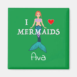 I Liebe Mermaids Design - Square Magnet Button