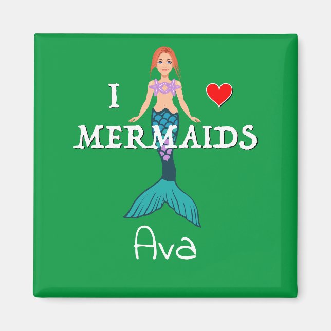 I Liebe Mermaids Design - Square Magnet Button (Vorne)