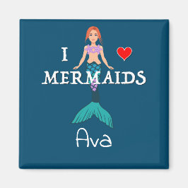 I Liebe Mermaids Design - Square Magnet Button