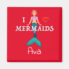 I Liebe Mermaids Design - Square Magnet Button
