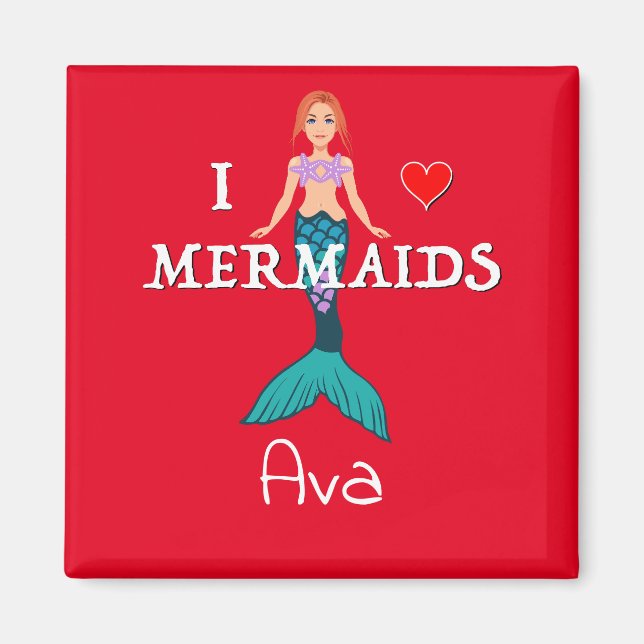 I Liebe Mermaids Design - Square Magnet Button (Vorne)