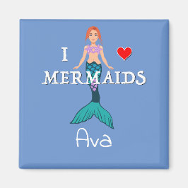 I Liebe Mermaids Design - Square Magnet Button