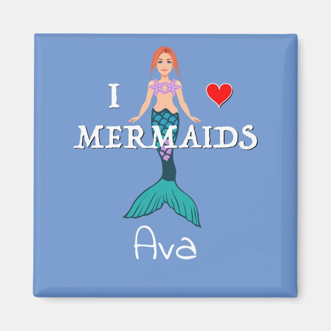 I Liebe Mermaids Design - Square Magnet Button (Vorne)