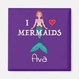 I Liebe Mermaids Design - Square Magnet Button