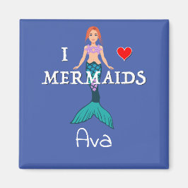 I Liebe Mermaids Design - Square Magnet Button