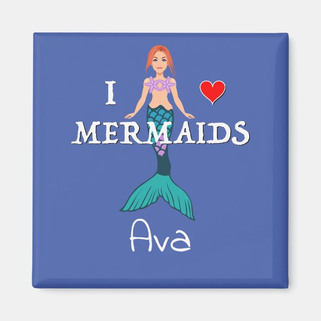 I Liebe Mermaids Design - Square Magnet Button (Vorne)