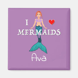 I Liebe Mermaids Design - Square Magnet Button