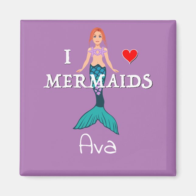 I Liebe Mermaids Design - Square Magnet Button (Vorne)