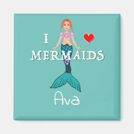 I Liebe Mermaids Design - Square Magnet Button