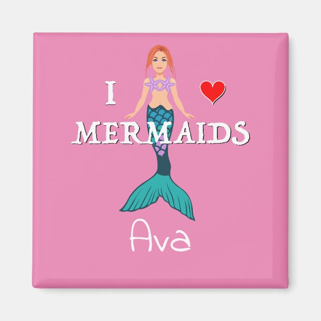 I Liebe Mermaids Design - Square Magnet Button (Vorne)