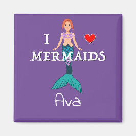 I Liebe Mermaids Design - Square Magnet Button