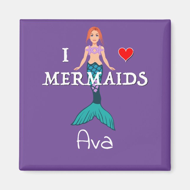 I Liebe Mermaids Design - Square Magnet Button (Vorne)