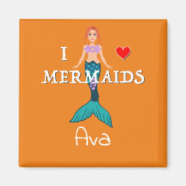 I Liebe Mermaids Design - Square Magnet Button