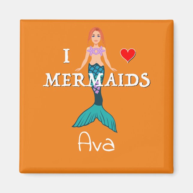 I Liebe Mermaids Design - Square Magnet Button (Vorne)