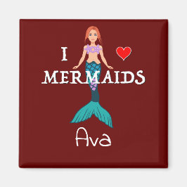 I Liebe Mermaids Design - Square Magnet Button