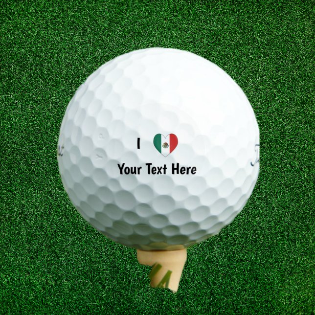 I Liebe (Mexikanisches Flaggenherz) Personalisiert Golfball (Von Creator hochgeladen)